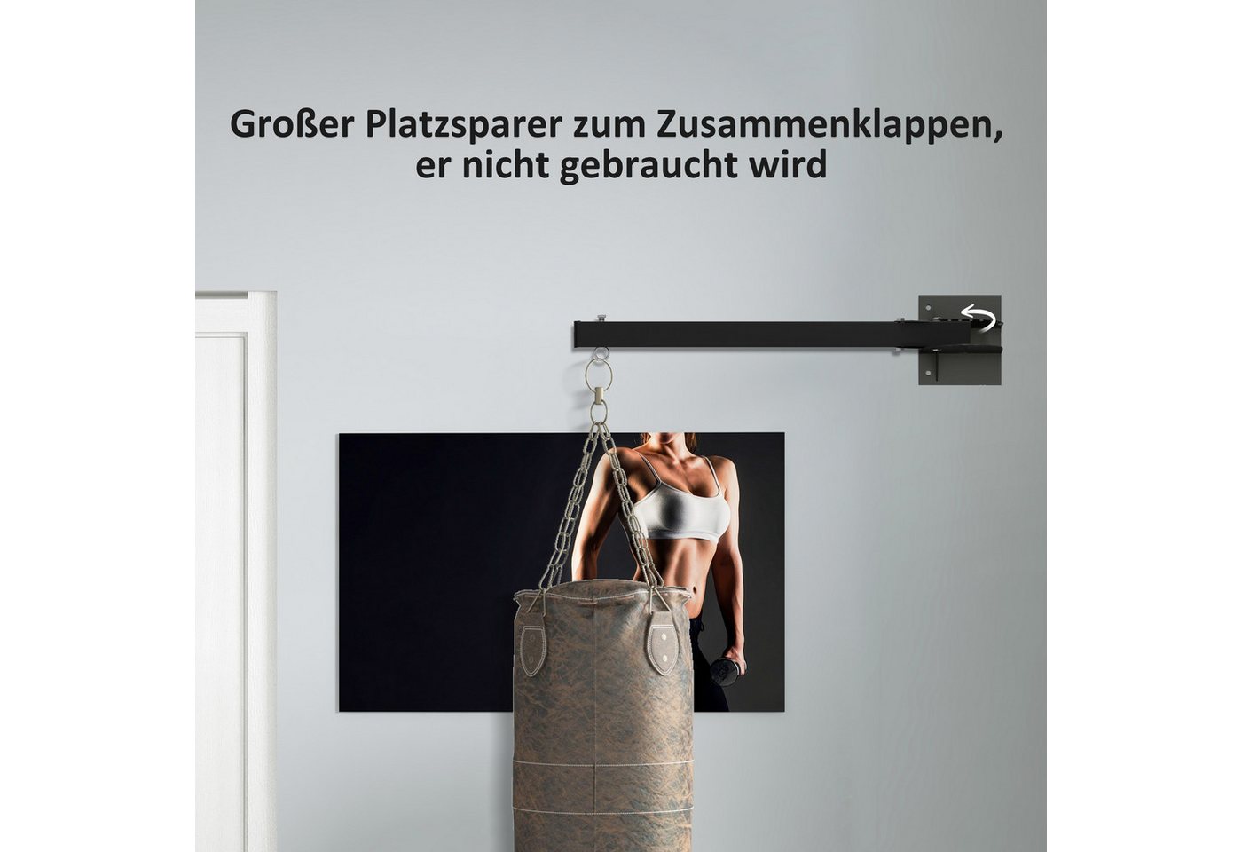 furnicato Boxsack Boxsackhalterung Schwarz 80L x 17B x 48H cm (1-tlg), Wandhalterung mit 9 Winkeleinstellungen für MMA und Kickboxen Bild 3