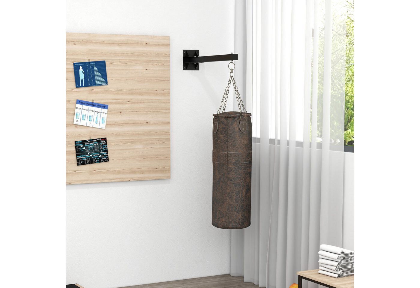 furnicato Boxsack Boxsackhalterung Schwarz 80L x 17B x 48H cm (1-tlg), Wandhalterung mit 9 Winkeleinstellungen für MMA und Kickboxen Bild 4