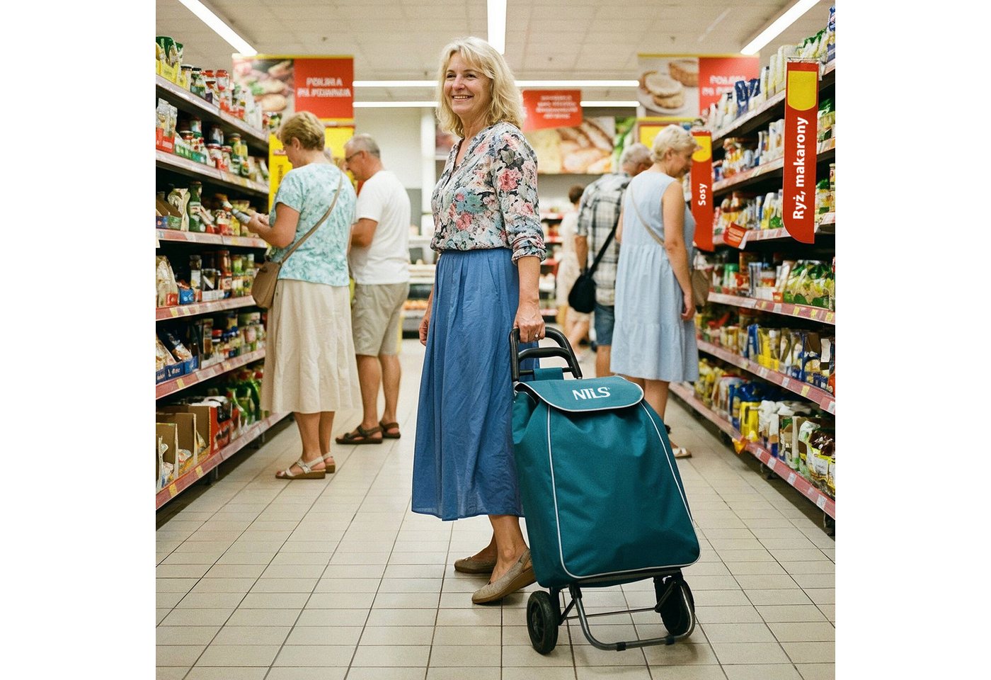 NILS CAMP Einkaufstrolley Isolierter Handwagen faltbarer Einkaufsshopper 40L Einkaufswagen, Thermofach für frische Lebensmittel