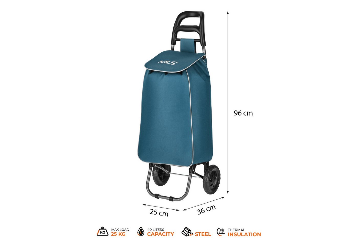 NILS CAMP Einkaufstrolley Isolierter Handwagen faltbarer Einkaufsshopper 40L Einkaufswagen, Thermofach für frische Lebensmittel Bild 3
