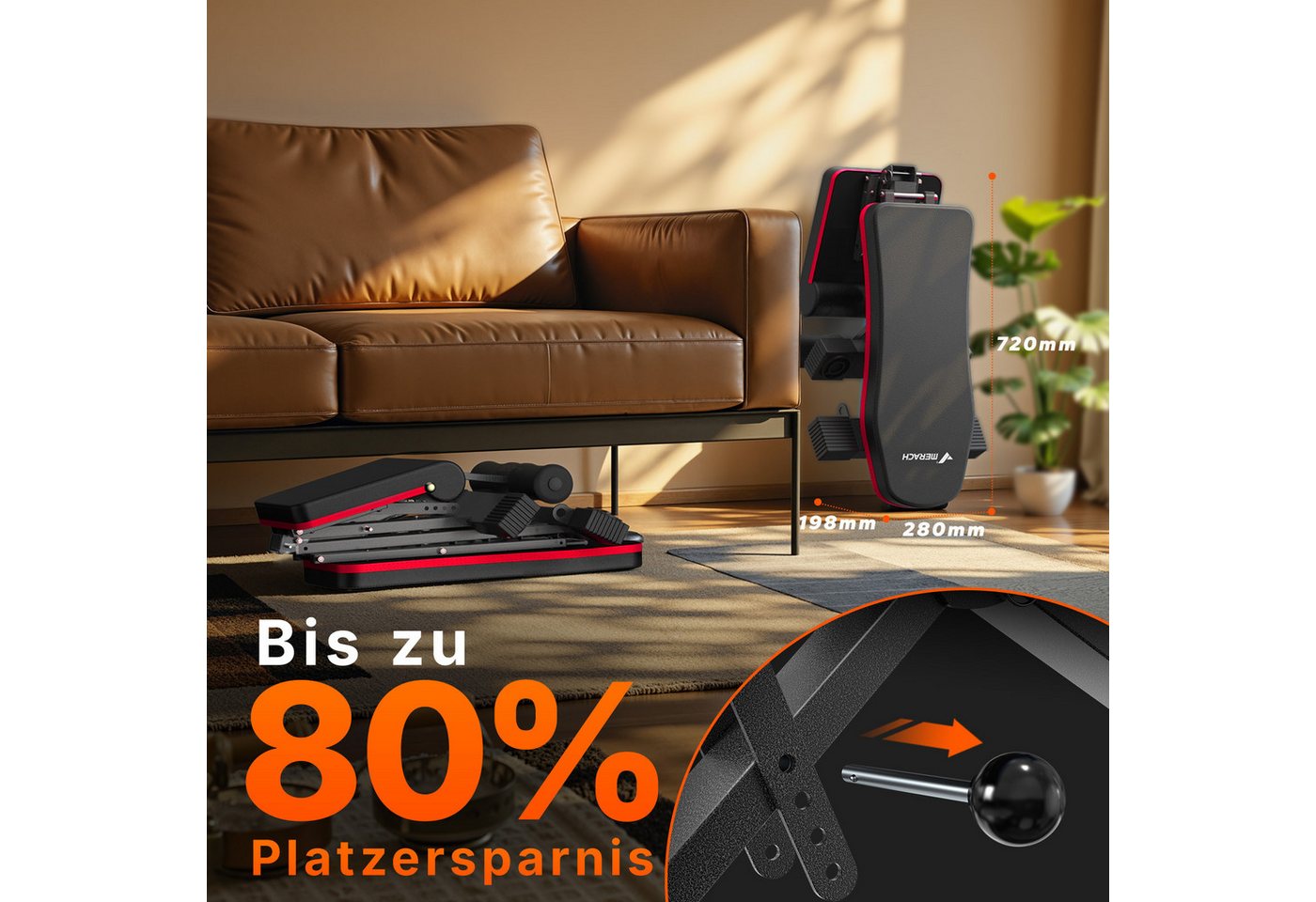 MERACH Hantelbank verstellbar mit Beinstrecker, klappbar bis 450 kg, (Hantelbank-Set mit Beinstrecker & Schrägbank-Funktion, 1x verstellbare Hantelbank, 1x Beinstrecker-Aufsatz), Bis 450 kg belastbar, mehrfach verstellbar, klappbar & platzsparend Bild 2