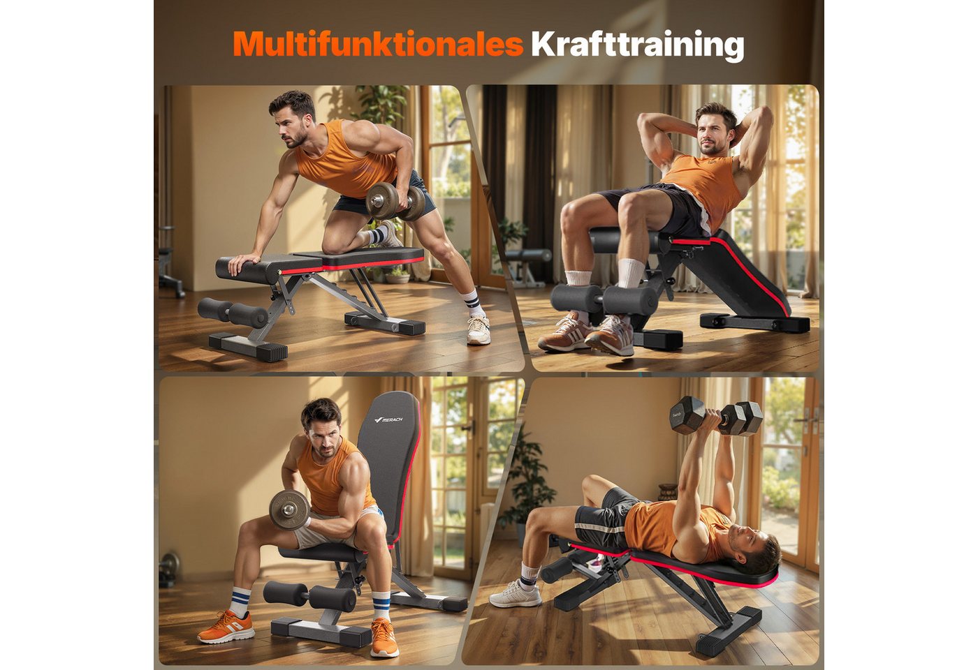 MERACH Hantelbank verstellbar mit Beinstrecker, klappbar bis 450 kg, (Hantelbank-Set mit Beinstrecker & Schrägbank-Funktion, 1x verstellbare Hantelbank, 1x Beinstrecker-Aufsatz), Bis 450 kg belastbar, mehrfach verstellbar, klappbar & platzsparend Bild 3