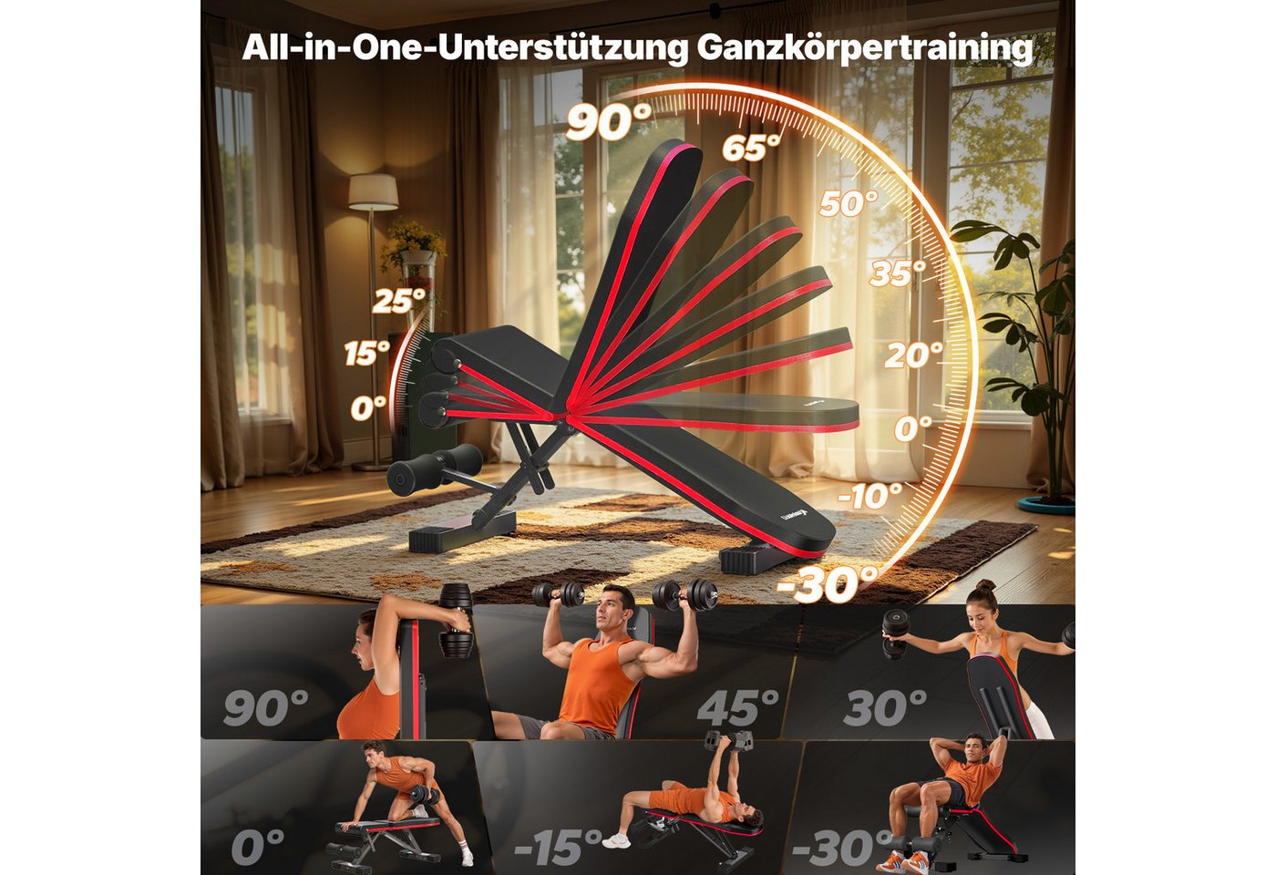 MERACH Hantelbank verstellbar mit Beinstrecker, klappbar bis 450 kg, (Hantelbank-Set mit Beinstrecker & Schrägbank-Funktion, 1x verstellbare Hantelbank, 1x Beinstrecker-Aufsatz), Bis 450 kg belastbar, mehrfach verstellbar, klappbar & platzsparend Bild 5
