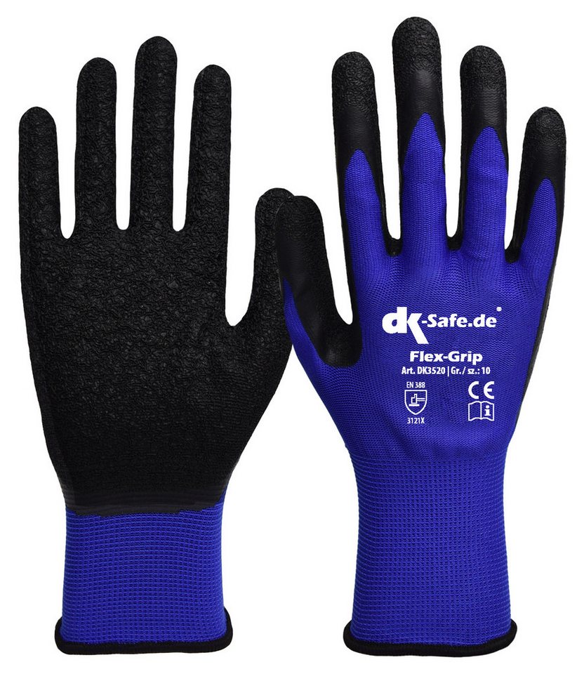 DK-Safe Arbeitshandschuhe Flex-Grip 3520 (Packung, 12 Paar) hervorragender Grip, wasserabweisend, robust, flexibel