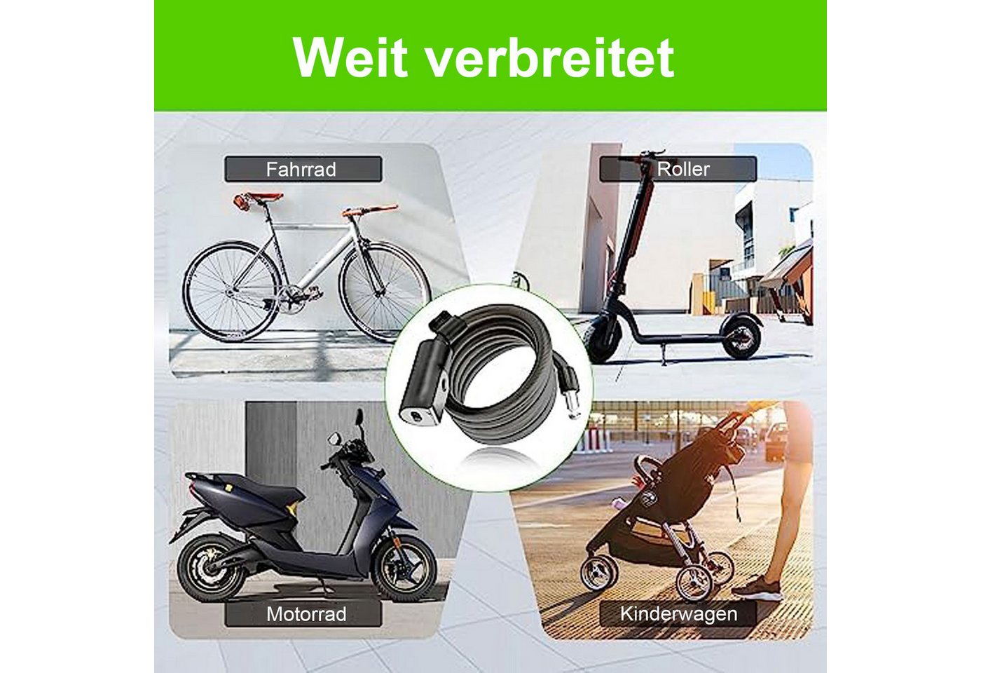 HAUSS SPOLE Faltschloss Spiralschloss Fahrradschloss Schutzschloss 1.2m 12mm (2 Schlüssel, Hochsicheres Fahrradschloss und E Scooter Schloss), für Fahrrad, E Scooter, Motorrad, Kinderfahrrad, E Bike, inkl. Bild 2
