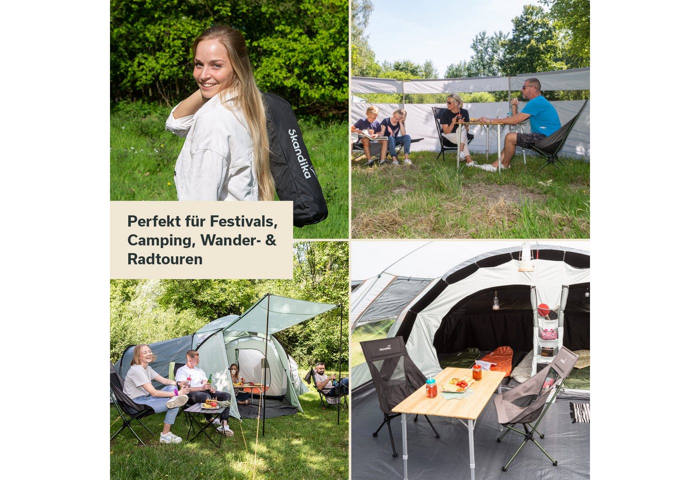 Skandika Campingstuhl 2er-Set Compact, Klappstuhl, Gartenstuhl, Faltstuhl, Outdoor, Balkon (Organizer-Tasche, Cool-Mesh-Einsätze, Kunststofffüße mit Schutztellern), bis 150 kg, klein, leicht, Anglerstuhl, stabil, gepolstert, Camping