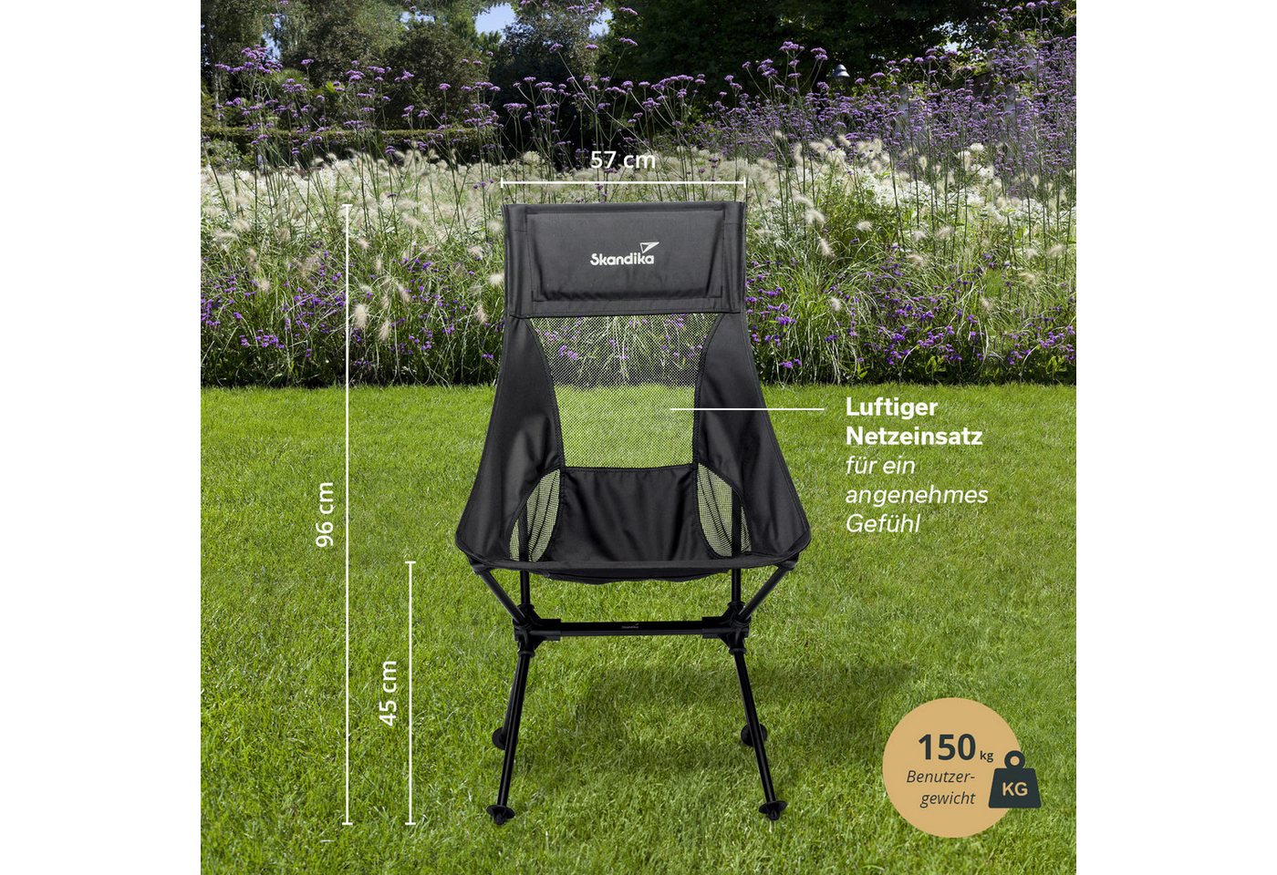 Skandika Campingstuhl 2er-Set Compact, Klappstuhl, Gartenstuhl, Faltstuhl, Outdoor, Balkon (Organizer-Tasche, Cool-Mesh-Einsätze, Kunststofffüße mit Schutztellern), bis 150 kg, klein, leicht, Anglerstuhl, stabil, gepolstert, Camping Bild 3