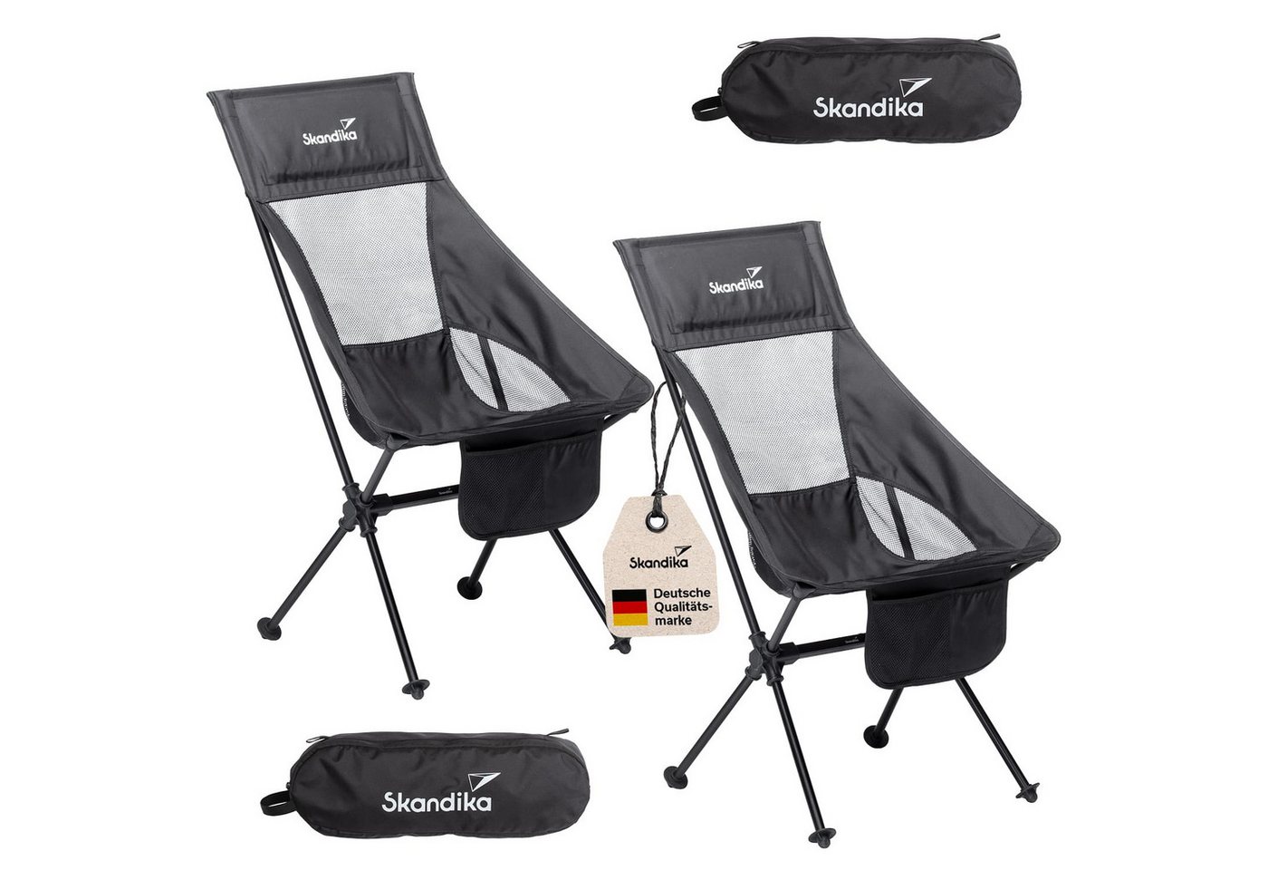 Skandika Campingstuhl 2er-Set Compact, Klappstuhl, Gartenstuhl, Faltstuhl, Outdoor, Balkon (Organizer-Tasche, Cool-Mesh-Einsätze, Kunststofffüße mit Schutztellern), bis 150 kg, klein, leicht, Anglerstuhl, stabil, gepolstert, Camping Bild 5