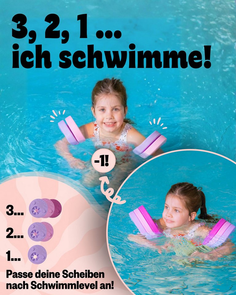 Delphin Schwimmhilfe für Kinder (1-8 Jahre, bis 60kg) (8-tlg. inkl. Sportbeutel und Schwimmabzeichen, Made in Germany, pannensicher aus Schaumstoff) Bild 2