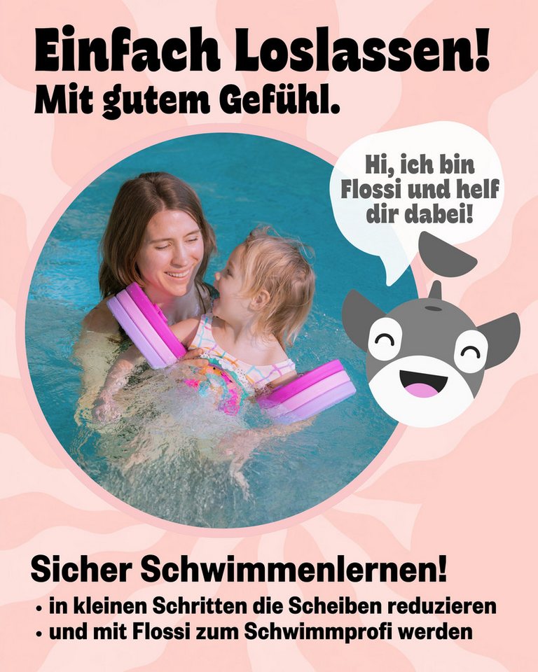 Delphin Schwimmhilfe für Kinder (1-8 Jahre, bis 60kg) (8-tlg. inkl. Sportbeutel und Schwimmabzeichen, Made in Germany, pannensicher aus Schaumstoff) Bild 3