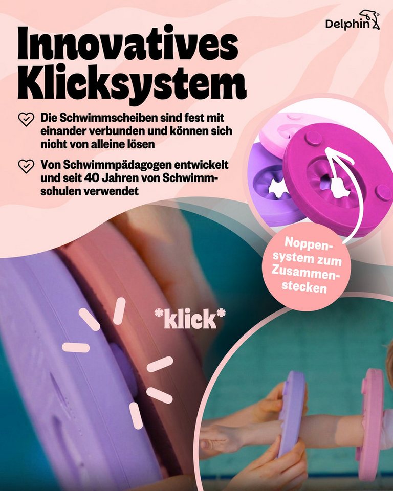 Delphin Schwimmhilfe für Kinder (1-8 Jahre, bis 60kg) (8-tlg. inkl. Sportbeutel und Schwimmabzeichen, Made in Germany, pannensicher aus Schaumstoff) Bild 4