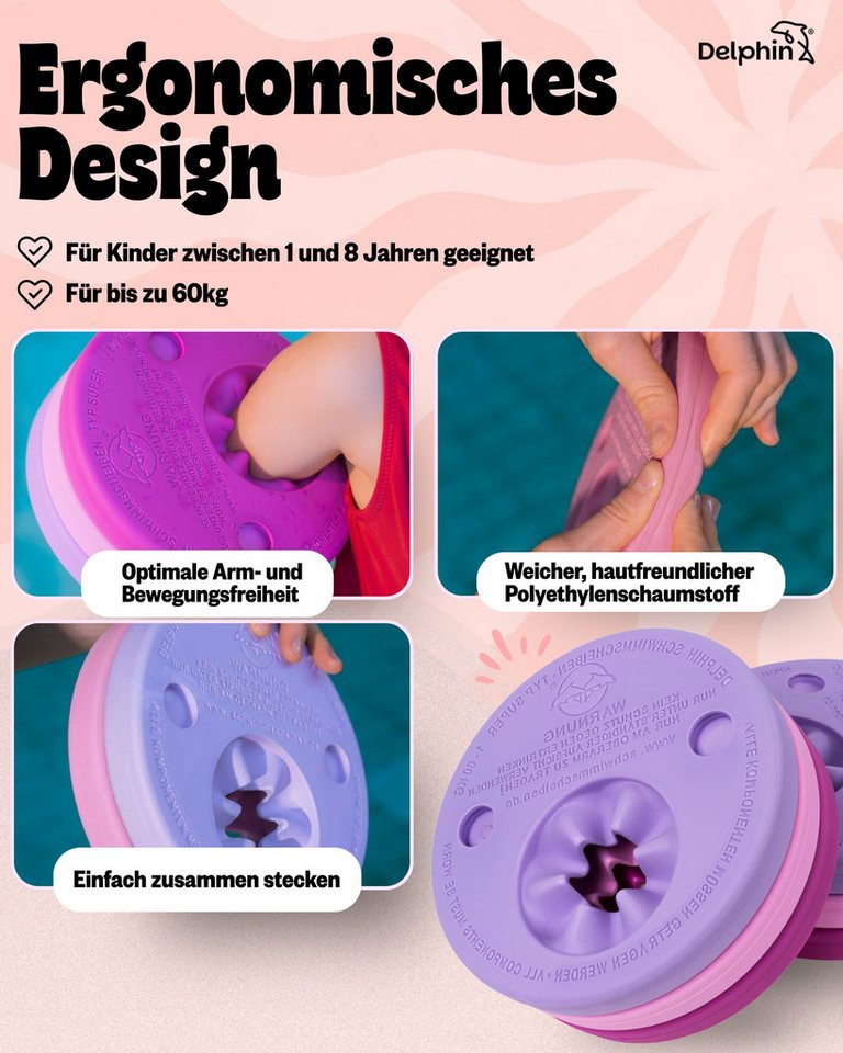 Delphin Schwimmhilfe für Kinder (1-8 Jahre, bis 60kg) (8-tlg. inkl. Sportbeutel und Schwimmabzeichen, Made in Germany, pannensicher aus Schaumstoff) Bild 5