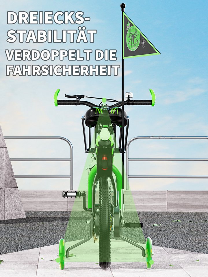Habib Gruppe Kinderfahrrad Jungen 12 14 16 Zoll ab 3 Jahre, Stützräder, Korb & Helm