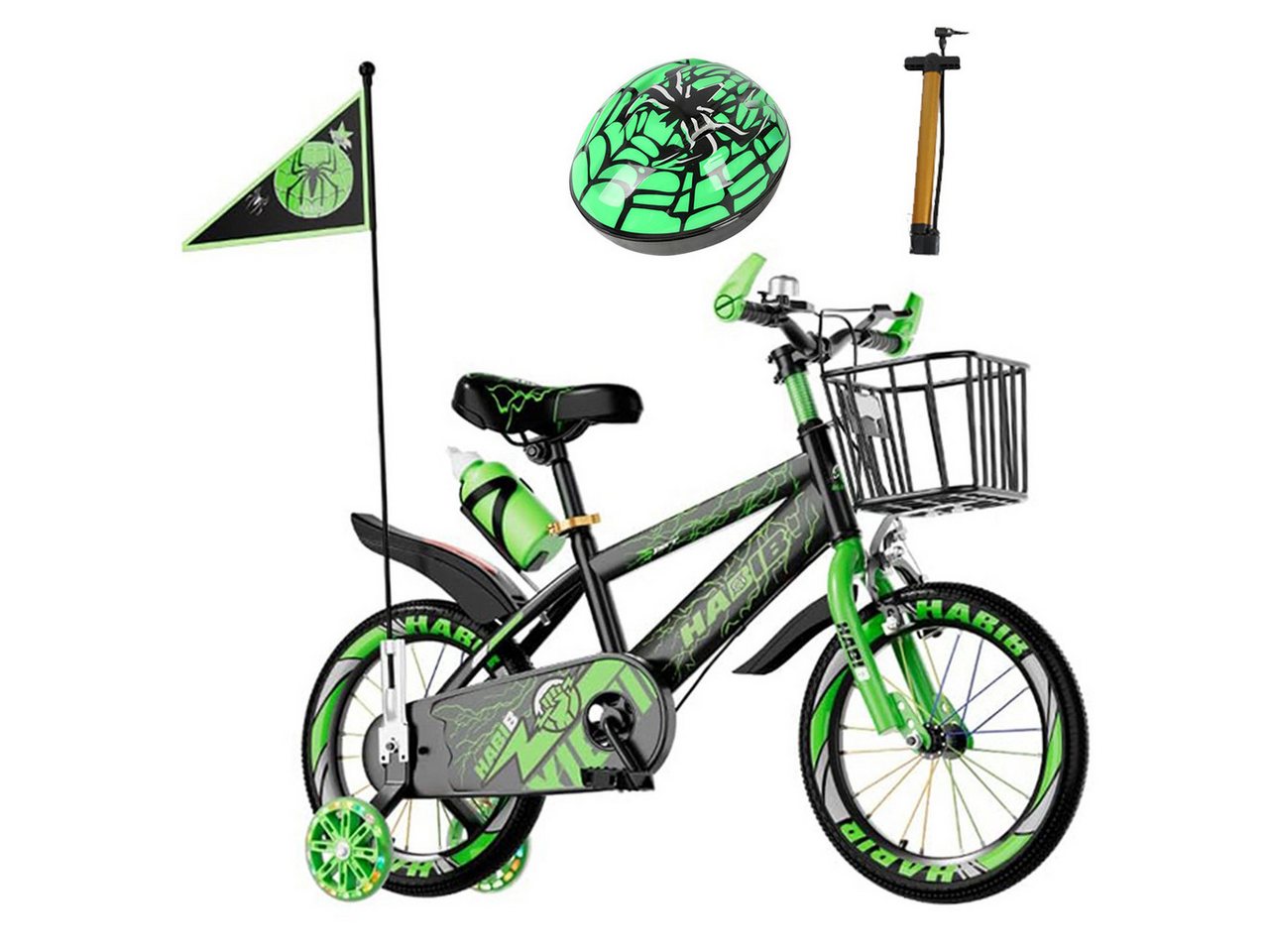Habib Gruppe Kinderfahrrad Jungen 12 14 16 Zoll ab 3 Jahre, Stützräder, Korb & Helm Bild 3