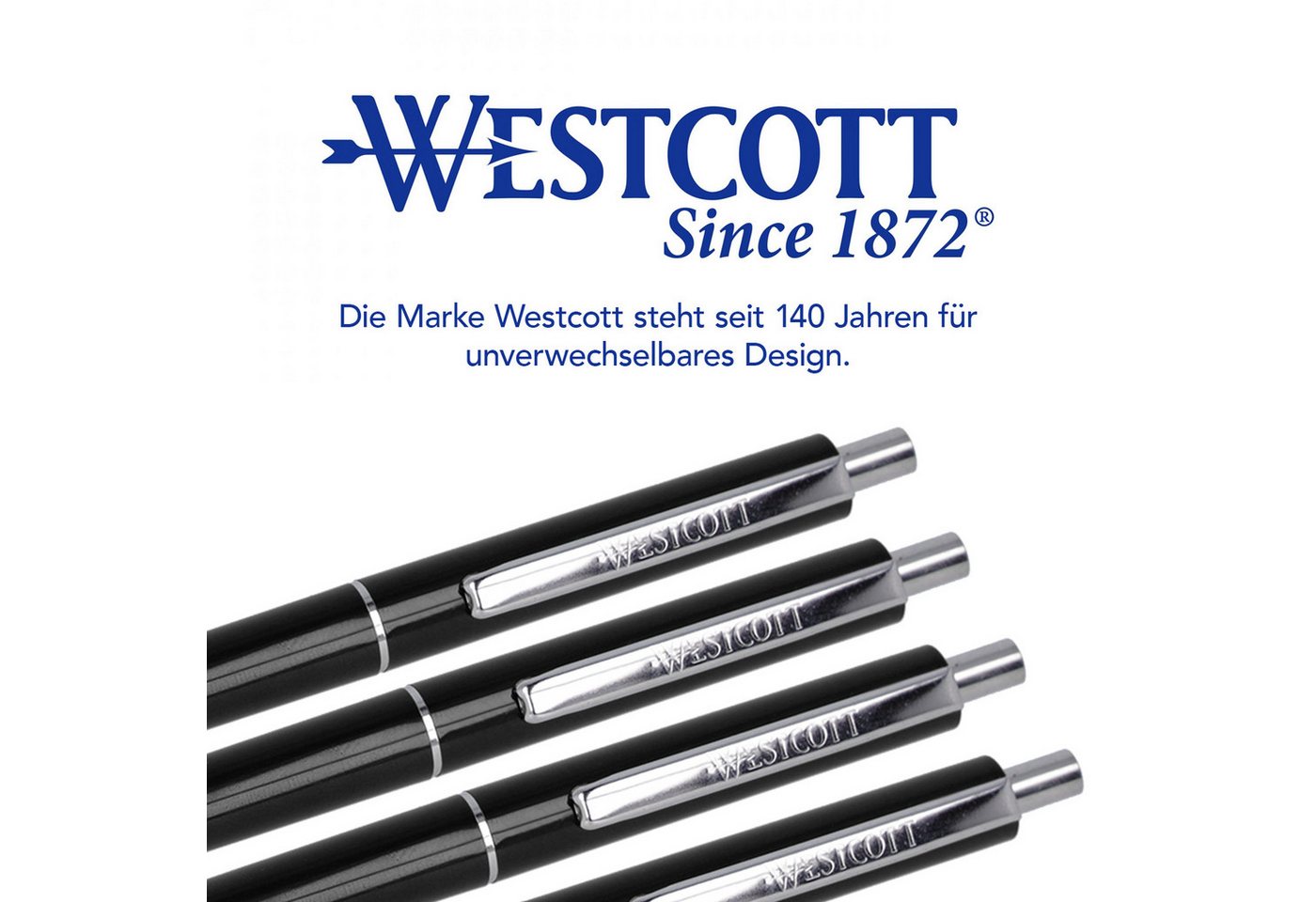 WESTCOTT Druckkugelschreiber Kugelschreiber ALLTIME Schwarz 50 Stück, Strichstärke M, X20 Mine, (Vorteilspack, 50-tlg), Dokumentenecht nach ISO 12757-2, Stabiler Metallclip