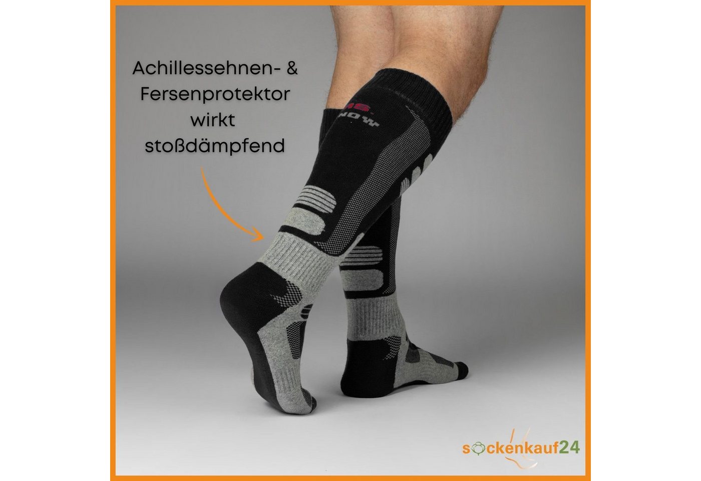 sockenkauf24 Skisocken 2 Paar Ski Strümpfe Herren & Damen Ski Socken lang (Schwarz/Rot, 35-38) Atmungsaktiv - 42816 Bild 3