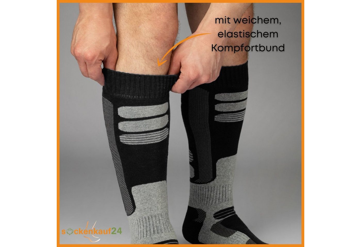 sockenkauf24 Skisocken 2 Paar Ski Strümpfe Herren & Damen Ski Socken lang (Schwarz/Rot, 35-38) Atmungsaktiv - 42816 Bild 4