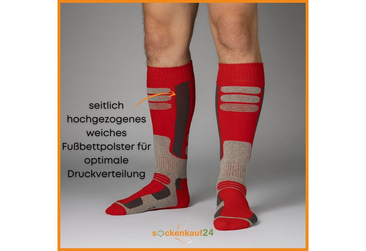 sockenkauf24 Skisocken 2 Paar Ski Strümpfe Herren & Damen Ski Socken lang (Schwarz/Rot, 35-38) Atmungsaktiv - 42816 Bild 5