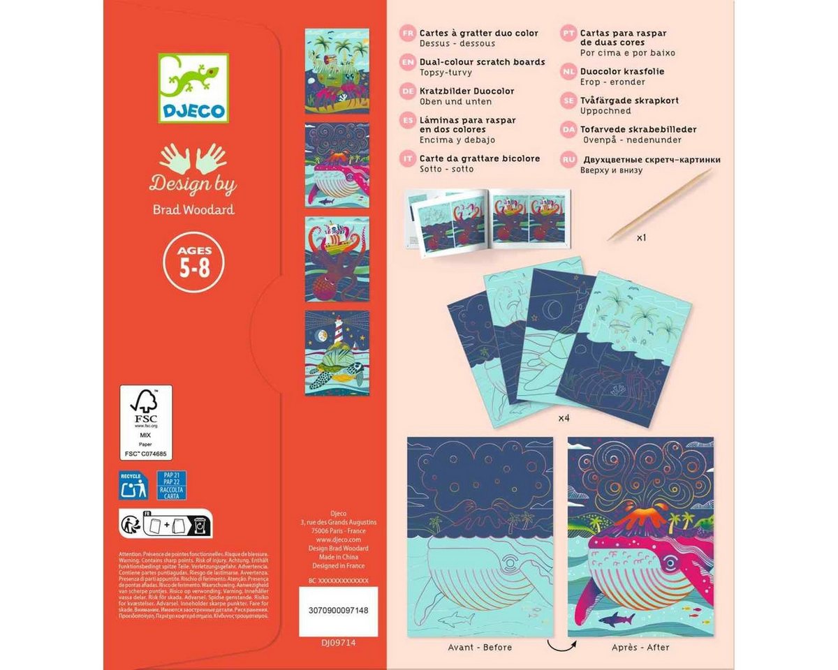DJECO Kreativset Kratzbilder: Oben und unten Kreativset für Kinder