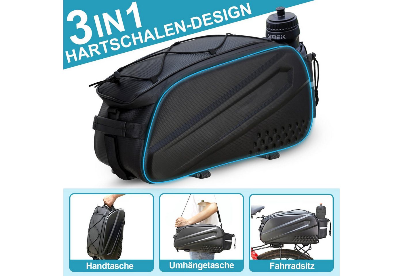 ibettertec Fahrradtasche, Gepäckträgertasche, Fahrradtasche für Gepäckträger (100% Wasserdicht & Reflektierend, mit Tragegriff und Schultergurt, Gefertigt für Langlebigkeit) Bild 3