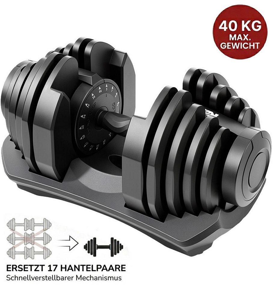 kehot Hantel-Set Verstellbare Kurzhantel 40 kg mit 17 Gewichtsstufen, (Hantel Set für Krafttraining Zuhause mit schnellem Wechsel, Kompaktes Design mit Ablage – platzsparend & effizient trainieren), Ideal für Muskelaufbau, Ganzkörpertraining & Home Gym Bild 4
