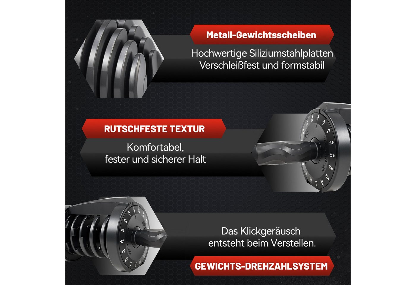 kehot Hantel-Set Verstellbare Kurzhantel 40 kg mit 17 Gewichtsstufen, (Hantel Set für Krafttraining Zuhause mit schnellem Wechsel, Kompaktes Design mit Ablage – platzsparend & effizient trainieren), Ideal für Muskelaufbau, Ganzkörpertraining & Home Gym Bild 5