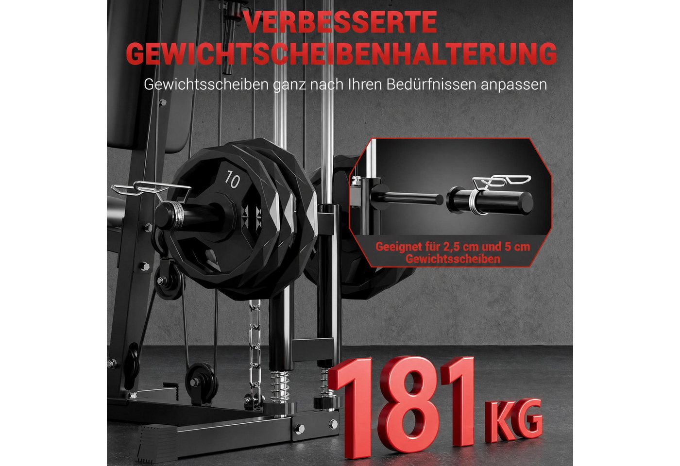 GarveeMore Kraftstation Multifunktionale Fitnessstation für Zuhause, 7-in-1 Kraftstation, Freigewichts-Design, für 2,5 cm / 5 cm Gewichtsscheiben