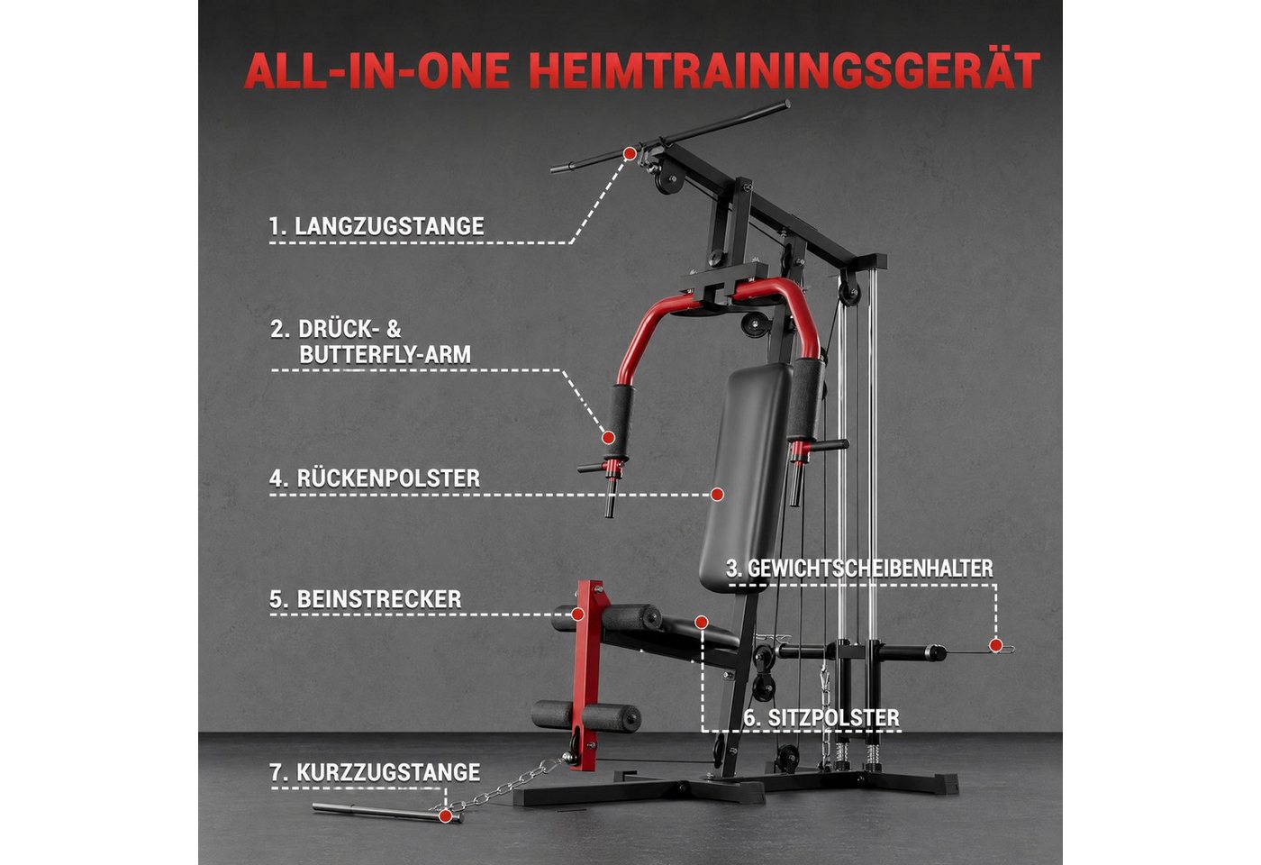 GarveeMore Kraftstation Multifunktionale Fitnessstation für Zuhause, 7-in-1 Kraftstation, Freigewichts-Design, für 2,5 cm / 5 cm Gewichtsscheiben Bild 4