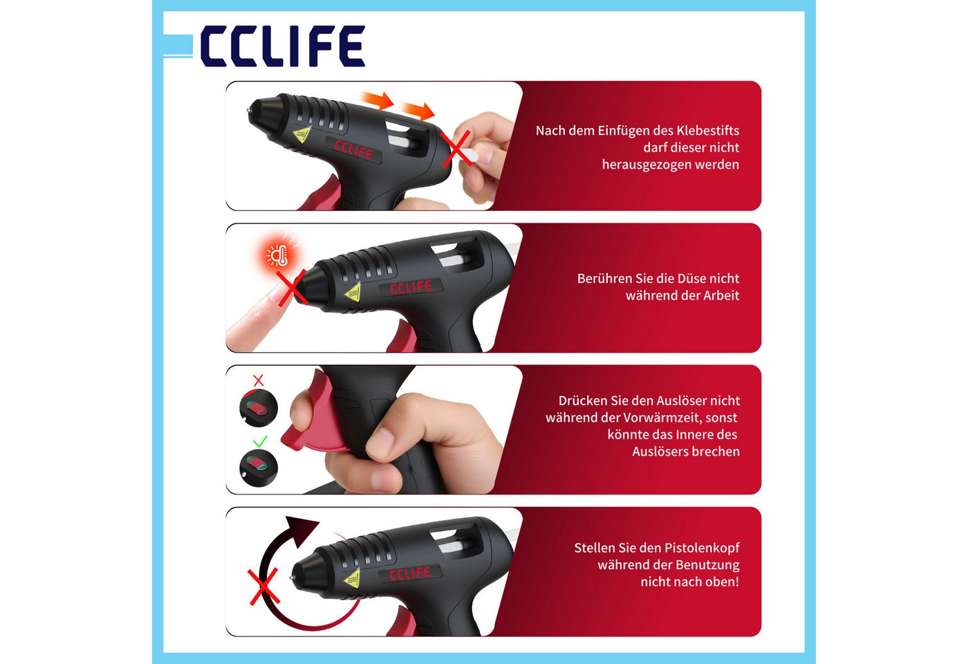 CCLIFE Heißklebepistole CCLIFE Heissklebepistole Akku 25s Schnell Aufheizen Klebepistole Typ C