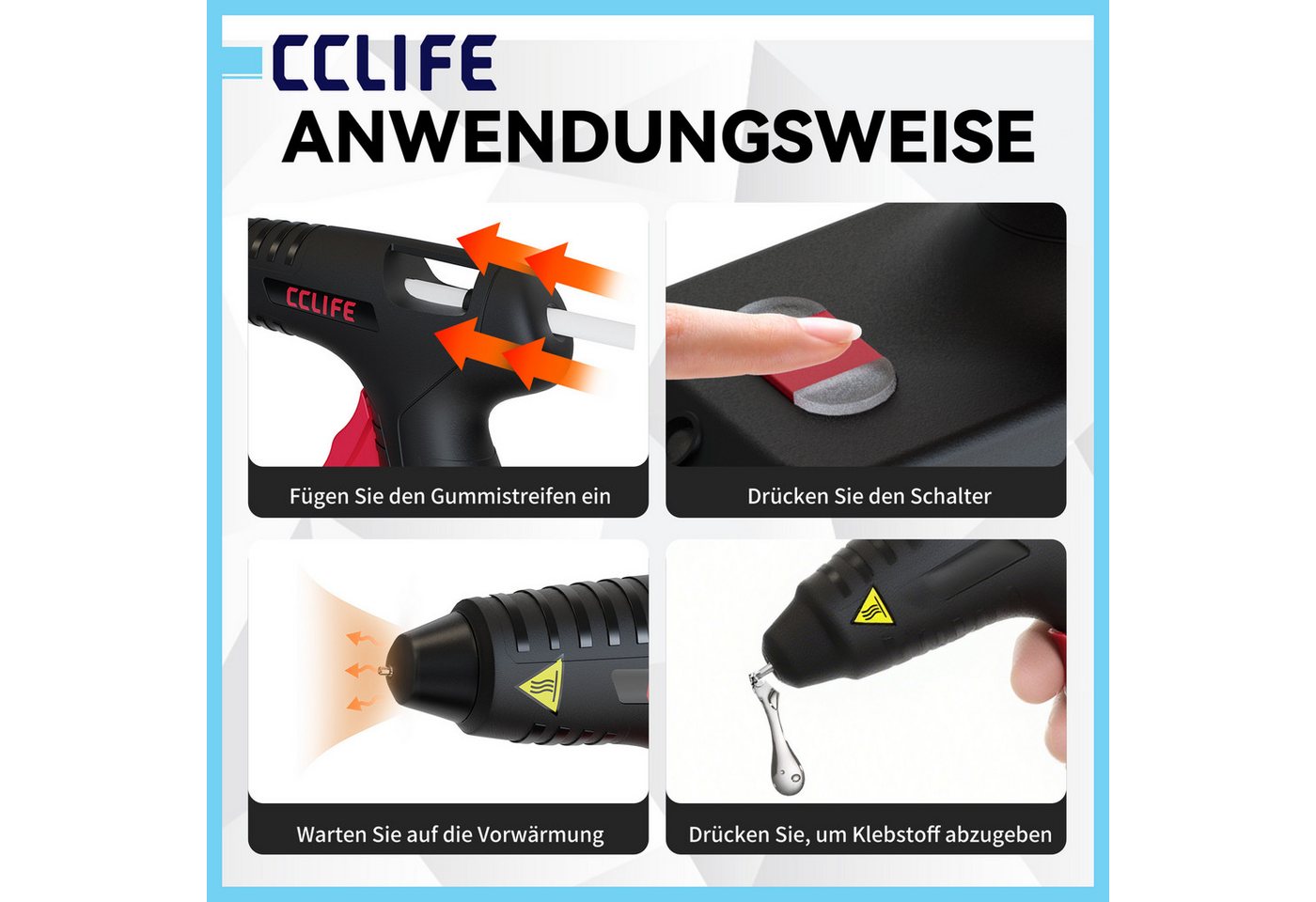 CCLIFE Heißklebepistole CCLIFE Heissklebepistole Akku 25s Schnell Aufheizen Klebepistole Typ C Bild 3
