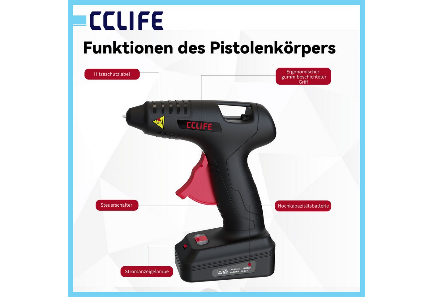 CCLIFE Heißklebepistole CCLIFE Heissklebepistole Akku 25s Schnell Aufheizen Klebepistole Typ C Bild 5