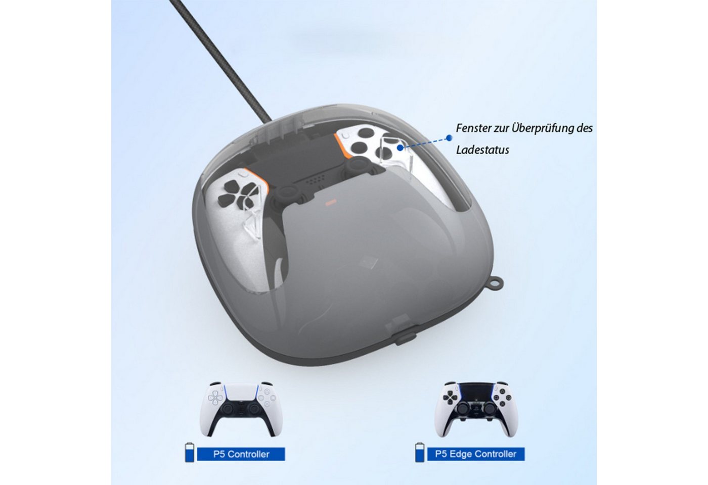 feinlux Controllertasche PS5-Aufbewahrungsbox,wiederaufladbar (Set, 1 x Controller-Aufbewahrungsbox, 1 x Ladekabel, 1 x Umhängeband), Wasserfest und verschleißfest, robust und langlebig