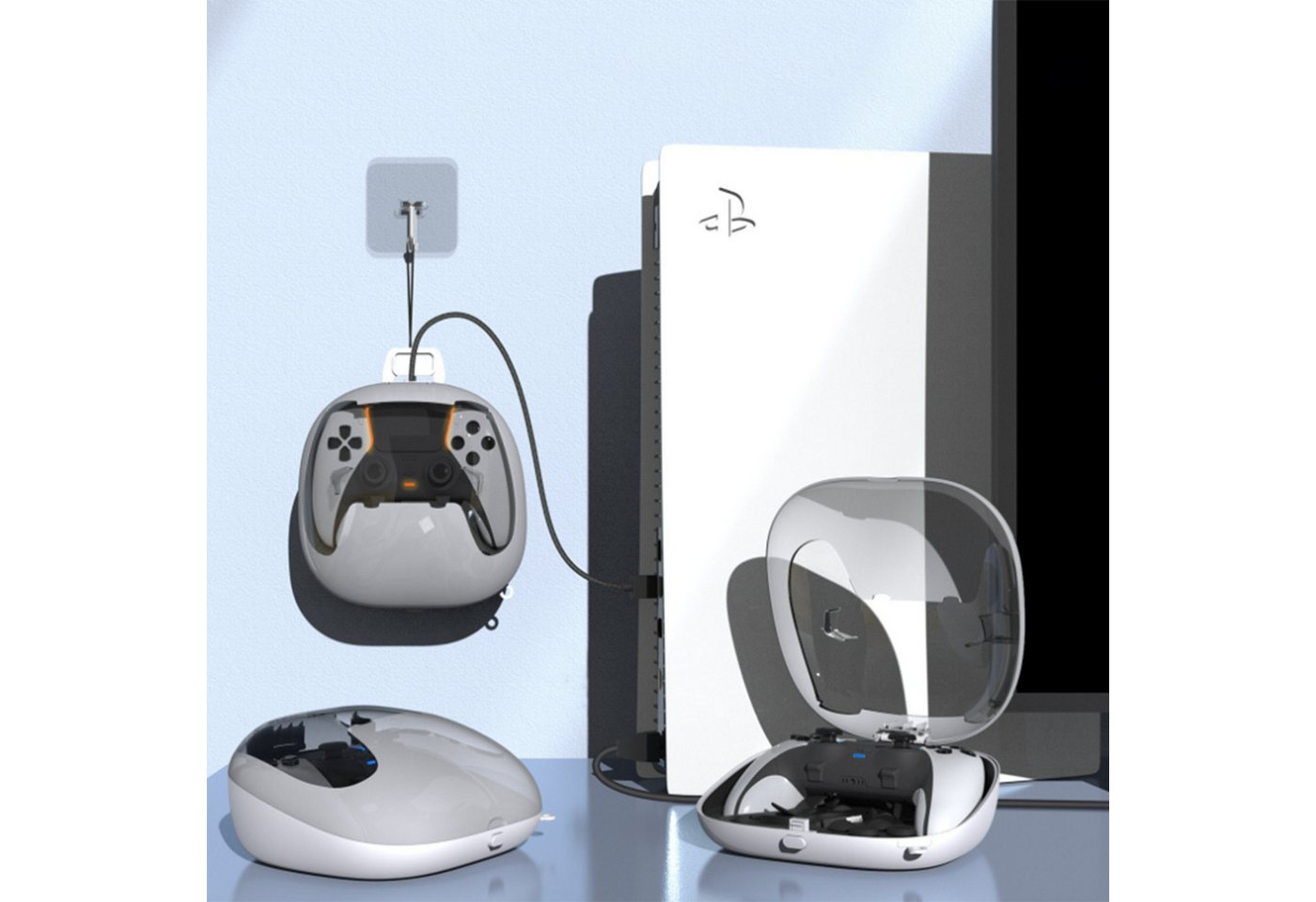 feinlux Controllertasche PS5-Aufbewahrungsbox,wiederaufladbar (Set, 1 x Controller-Aufbewahrungsbox, 1 x Ladekabel, 1 x Umhängeband), Wasserfest und verschleißfest, robust und langlebig Bild 2
