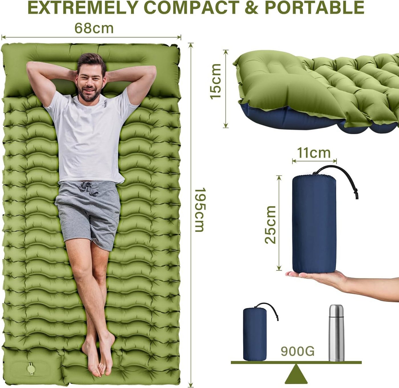 feinlux Isomatte Camping Isomatte Selbstaufblasend, (packung, Camping Isomatte Selbstaufblasend), Kleines Packmass Camping Matratze Kompakte und Leichte für Outdoor Bild 3