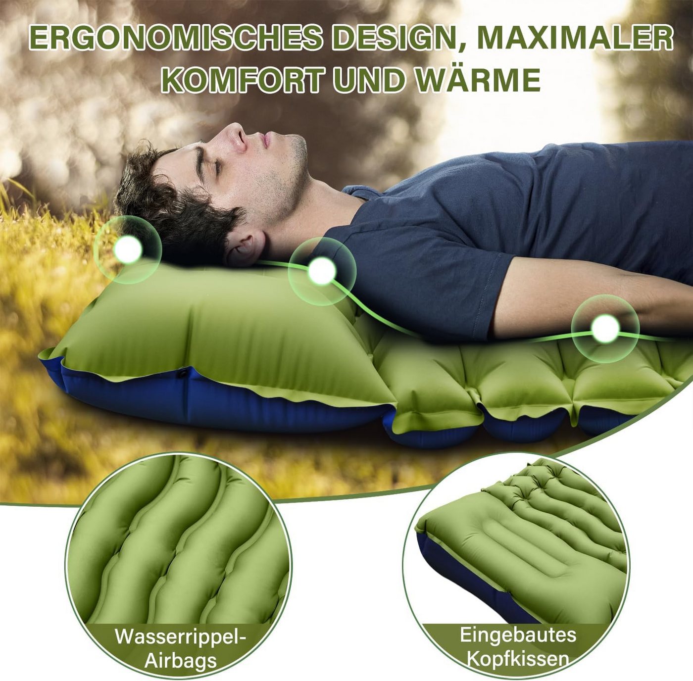 feinlux Isomatte Camping Isomatte Selbstaufblasend, (packung, Camping Isomatte Selbstaufblasend), Kleines Packmass Camping Matratze Kompakte und Leichte für Outdoor Bild 5