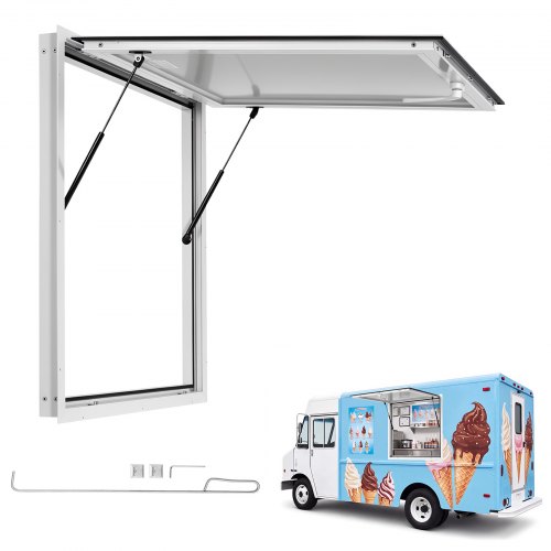 VEVOR Verkaufsfenster für Foodtrucks 915 x 915 mm Konzessionsfenster Ideal für Straßenverkauf, Take-away und Drive-in, bis 85° Aufklappbar, mit Doppelten Dichtungsstreifen und Innenverriegelung