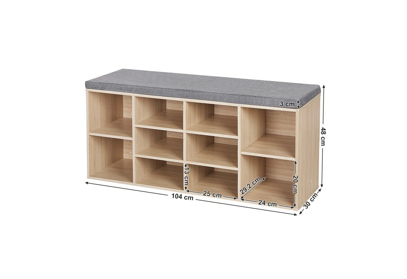 Schuhbank Mit 10 Nischen Holzdekor - L104 Cm