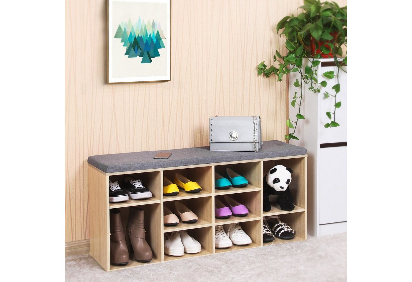 Schuhbank Mit 10 Nischen Holzdekor - L104 Cm Bild 5