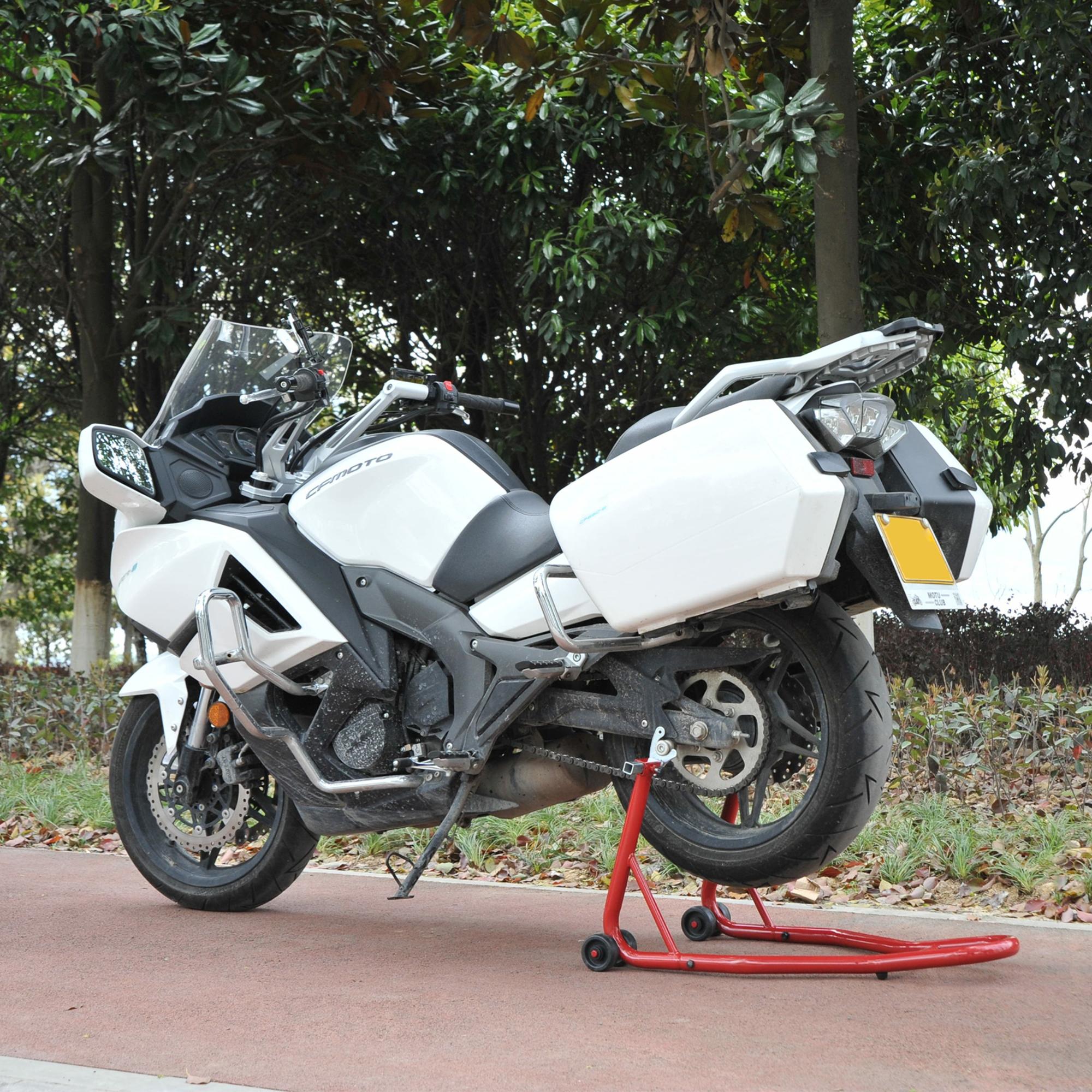 Homcom Motorradständer, Universeller, Tragbarer Und Mobiler Hinterradständer, Stahl-hebeständer Mit 2 Gabeln Und Rädern, 80 X 50 X 40 Cm, Rot