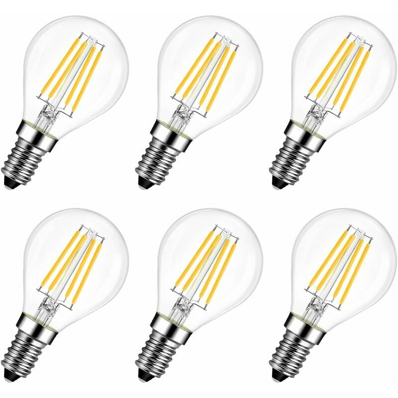 E14 6 W Led-glühbirne (ersetzt 60 W), 2700 K Warmweiß, Mini Global Filament, Ultrahelle 806 Lm, Klarer Rustikaler Lampenfilament-stil, Nicht Dimmbar, Warmes Licht, 6er-pack