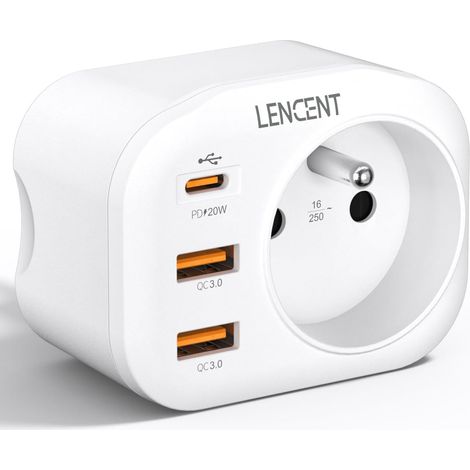 20-w-pd-usb-steckdosenleiste, Typ-c + Qc3.0-ladegerät, Steckdosenleiste Mit 1 Netzsteckdose, 1 Usb-c-anschluss Und 2 Usb-anschlüssen, Wandstecker Kompatibel Mit Iphone, Ideal Fürs Büro, 4000 W