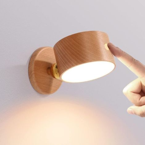 Wiederaufladbare Led-wandleuchte Mit 1500 Mah – Berührungsschalter – 360°-drehung – Dimmbar – Modernes Holzdesign