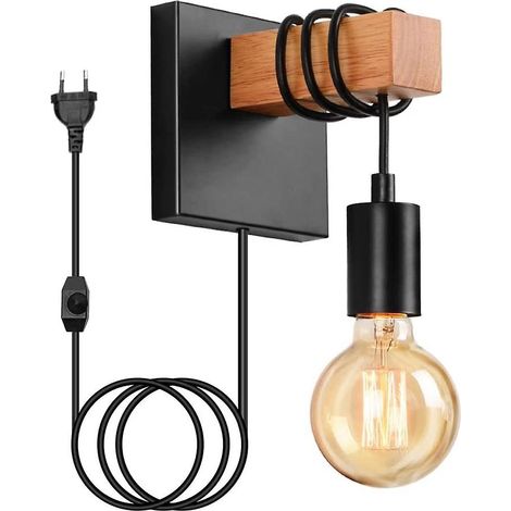 Industrielle Wandleuchte Aus Holz – Drehschalter – E27-fassung – Höhe 16 Cm – Für Elegante Und Vintage-interieurs