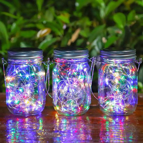 3er-set Solar-außenleuchten – 30 Leds, Wasserdicht (ip65), Hängeleuchten Im Einmachglas-design Für Garten, Bäume Und Terrasse
