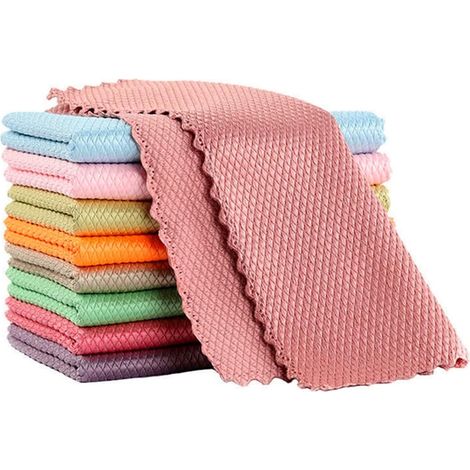Packung Mit 10 Fusselfreien Mikrofasertüchern Zum Reinigen Und Polieren Mit Schuppenmuster, Hohe Saugfähigkeit Für Küche Und Haushalt (farbe Zufällig) (2525cm)