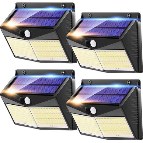Set Mit 4 Solar-außenleuchten, [248 Leds 1500lm], Superhelle 270°-solar-gartenleuchten, Ip65-solarbeleuchtung Für Den Außenbereich, Solarstrahler