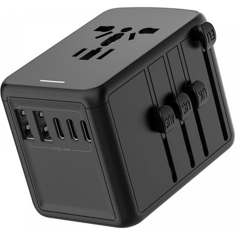 Der Universelle Reiseadapter Verfügt Über Einen 5,8-a-usb-c-anschluss (3 X 3,0 A), Einen Usb-a-anschluss (2 X 2,4 A), Mehrere Ac-steckdosen, Einen Eingebauten Internationalen Netzsteckeradapter Und Ei
