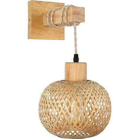 Wandleuchte Aus Rattan – Rustikale Lampe Für Wohnzimmer Und Eingangsbereich – Warmes Licht – Kompatibel Mit Led-leuchtmitteln – Einfache Montage