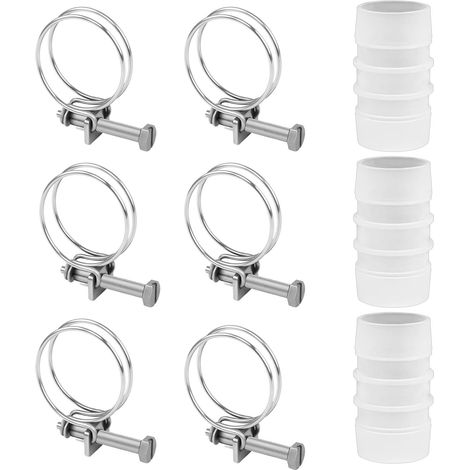 6 Stück Edelstahl-schlauchschellen 36-40 Mm, Verstellbare Schlauchschellen, Metall-schlauchschellen Mit 3 Schlauchverbindern Für Wasserrohrschellen