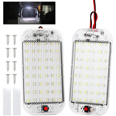 Led-autoinnenbeleuchtung, 2er-pack Mit 48 Leds, 12–85 V, Autoinnenlichtschalter, Universelle Weiße Autobeleuchtung, Camping